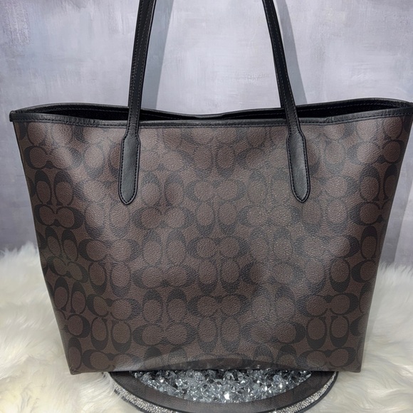 Coach City Tote Bag Dark Brown & Black - Picture 6 of 17